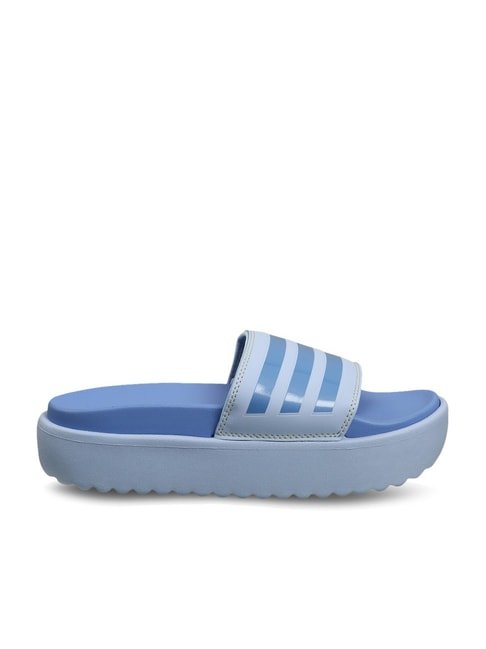 Adidas Women&#039;s ADILETTE PLATFORM Blue Slides - View 2