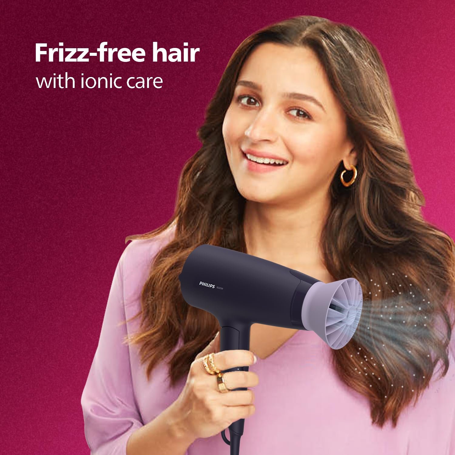 Philips Hair Dryer Powerful Drying with Less HeatIIonic Care for Smooth & Shiny HairI 3 Styling Options for Salon like BlowdryI 1600 WattsI Cool ShotI Men & WomenI 2 Year WarrantyI BHD318/00, Purple - View 4