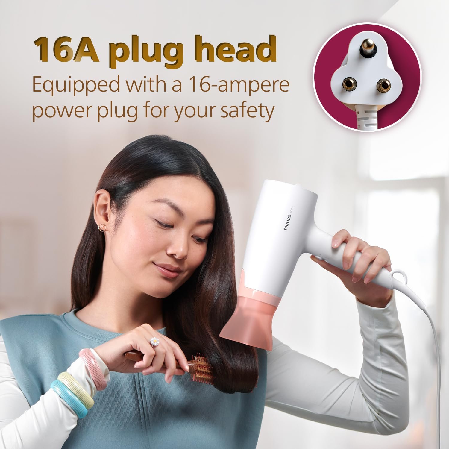 Philips Hair Dryer Powerful Drying with Less HeatIIonic Care for Smooth & Shiny HairI 3 Styling Options for Salon like BlowdryI 1600 WattsI Cool ShotI Men & WomenI 2 Year WarrantyI BHD318/00, Purple - View 6