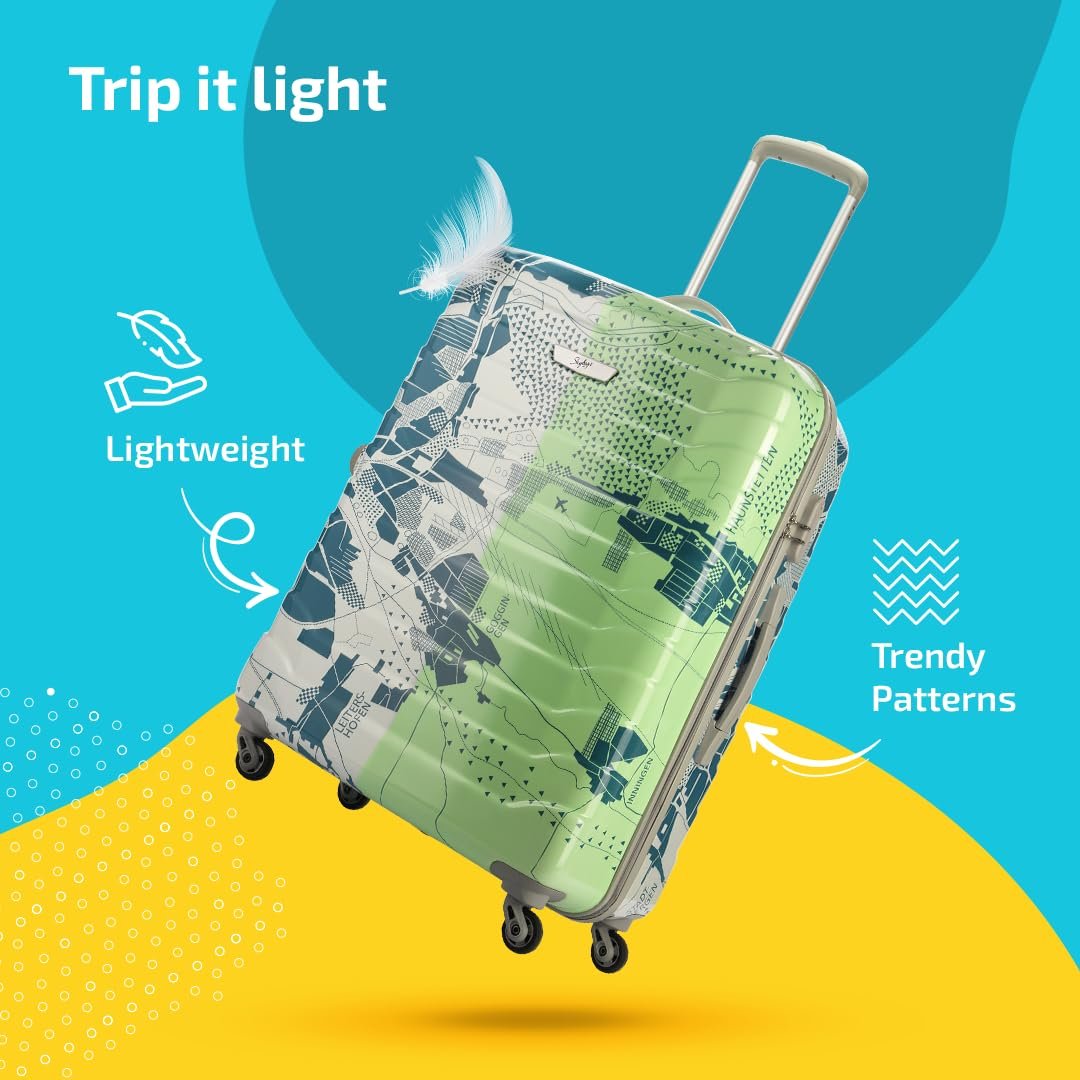 Skybags Tooper Set of 3 (Cabin+ Medium+Large) Hard Luggage (55+65+75 cm) | Polypropylene Luggage Trolley with 8 Spinner Wheels|Green|Unisex - View 4