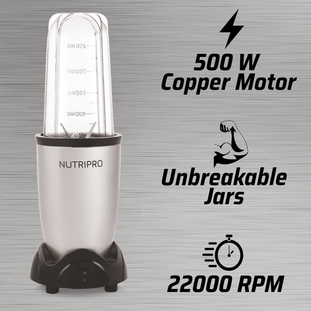 NutriPro Juicer Mixer Grinder - Smoothie Maker - 500 Watts (2 Jars & 1 Blade, Silver) - 2 Year Warranty - View 5