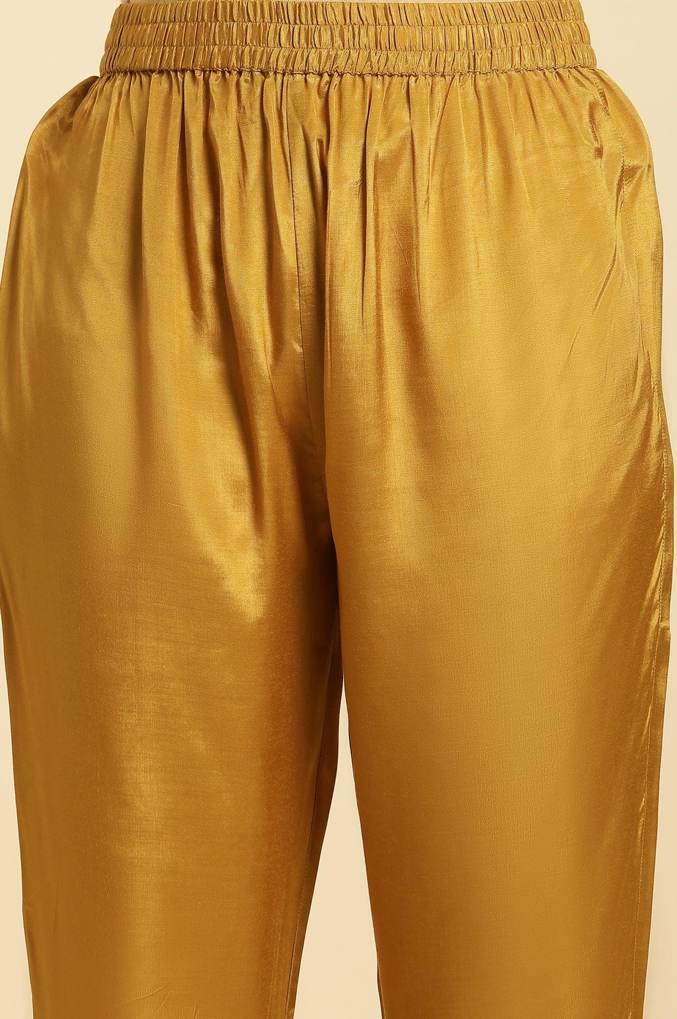 Yellow Embroidered Kurta, Pants And Dupatta Set - View 4