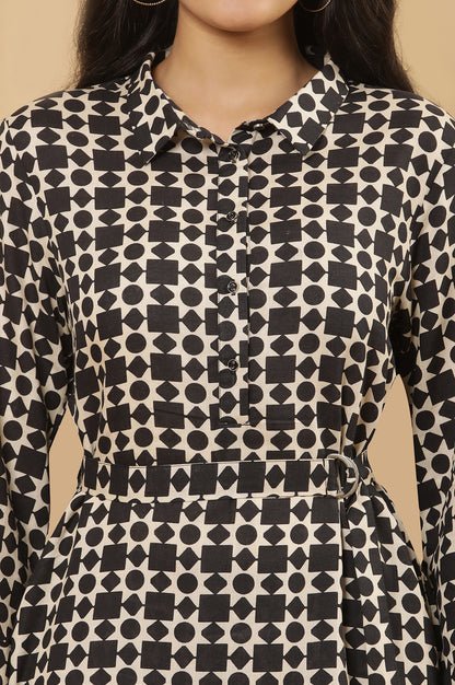 White And Black Geometric Printed Top And Trouser Set - View 3