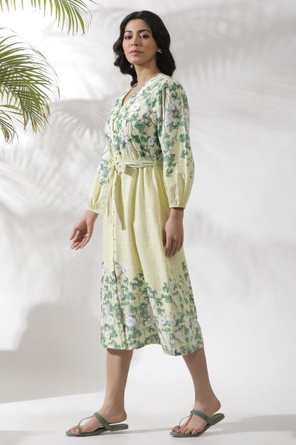 Yellow Floral Printed Shirt Dress - View 5