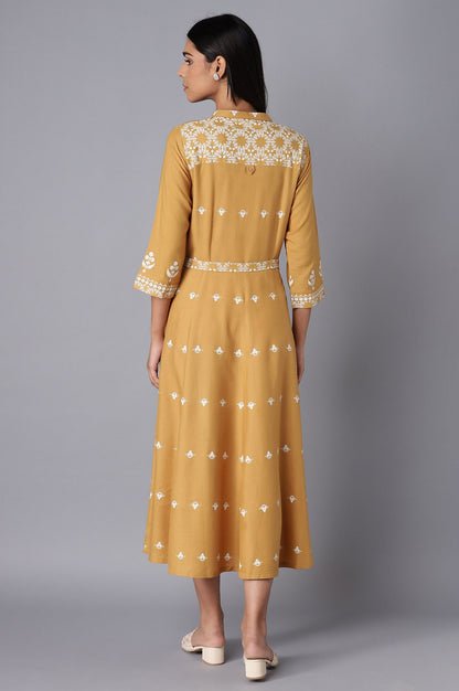 Yellow Flared Panelled Dress - View 4