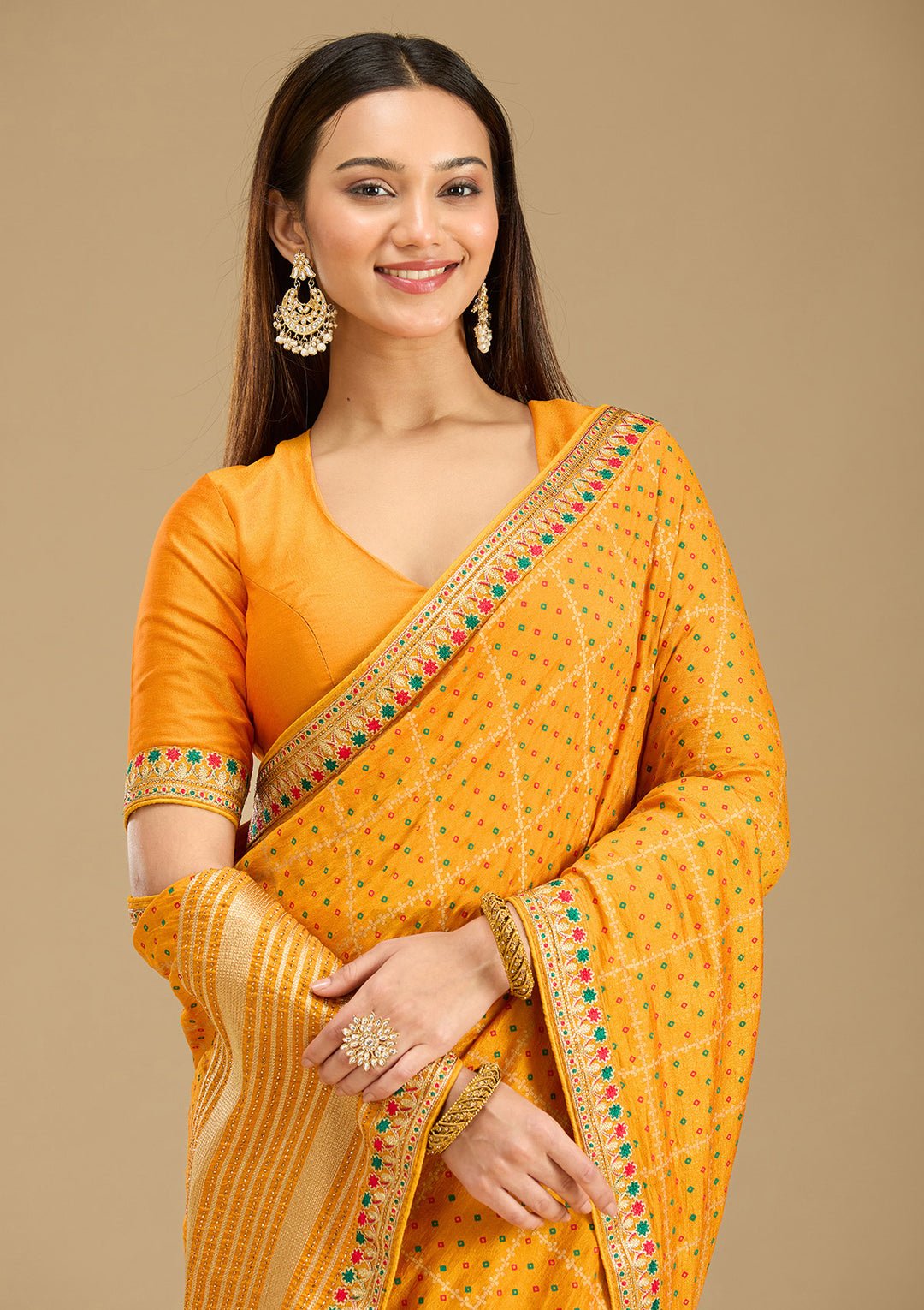 Mustard Zariwork (Gold) Soft Raw Silk Saree - View 5