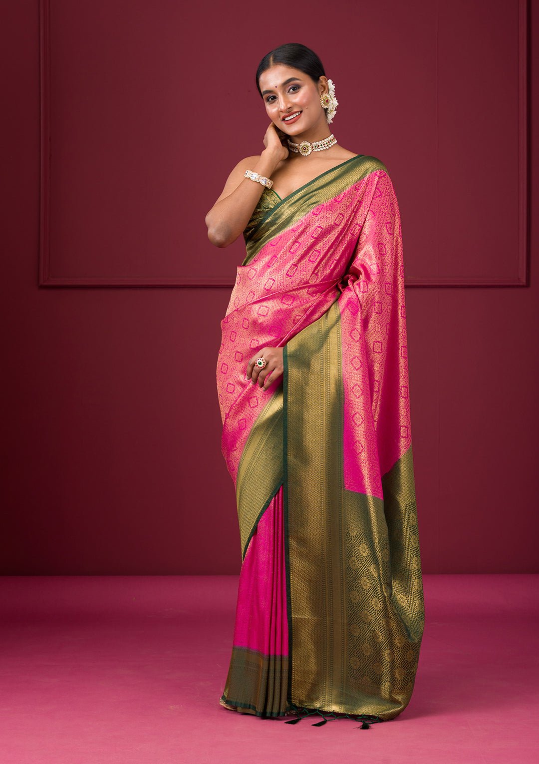Pink Zariwork Soft Silk Saree