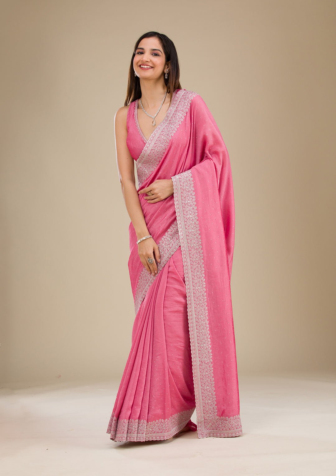 Onion Pink Zariwork Soft Silk Saree - View 7