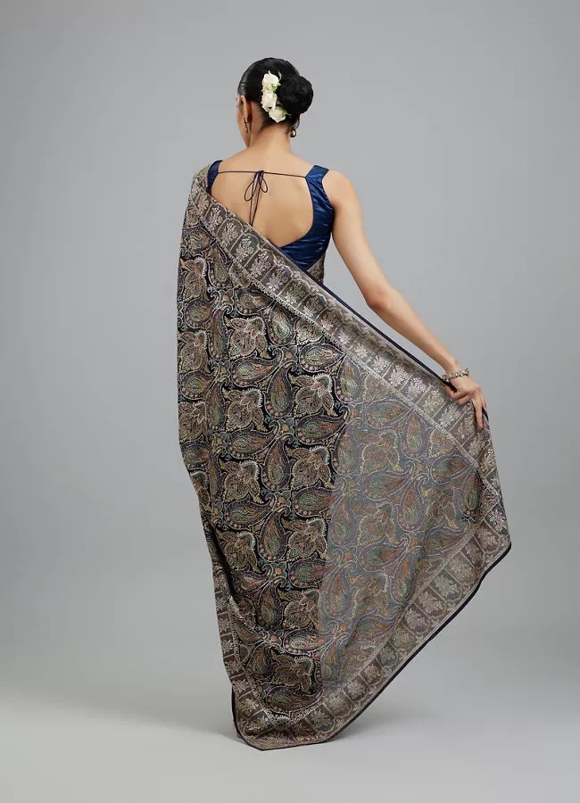 Indigo Blue Georgette Festive Saree - View 3