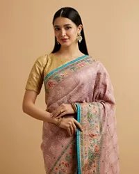 Engagement Glory Purple Silk Saree with Embroidery and Zari - View 5