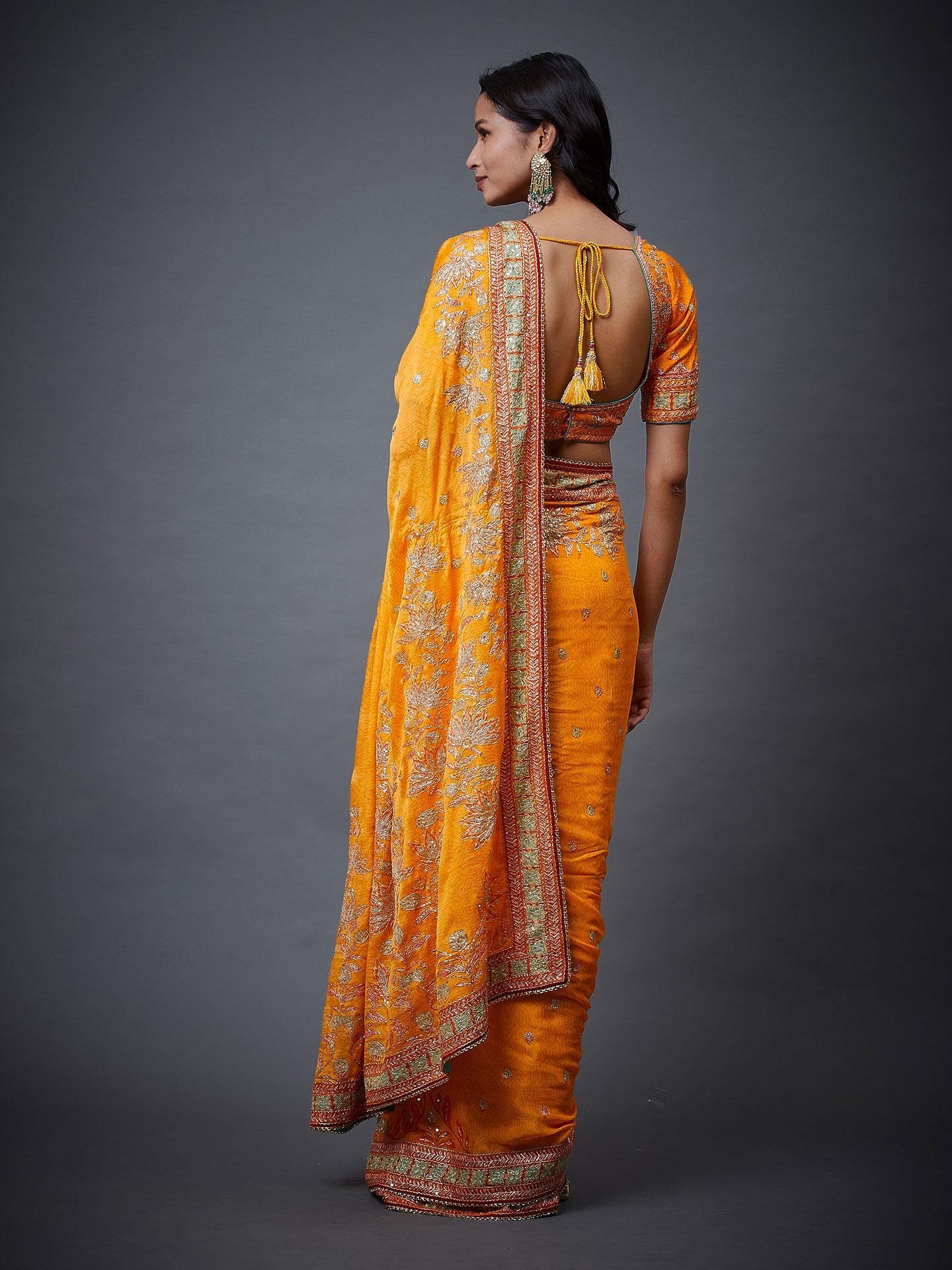Mango &amp; Multi Waterfall Saree - View 2
