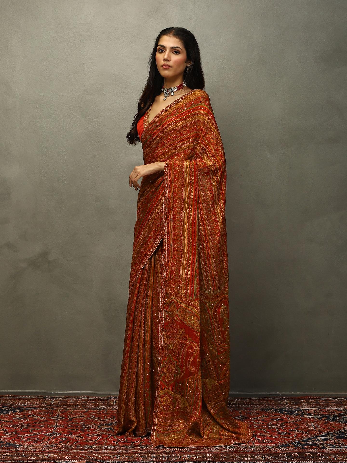 Red &amp; Beige Vasu Saree - View 5