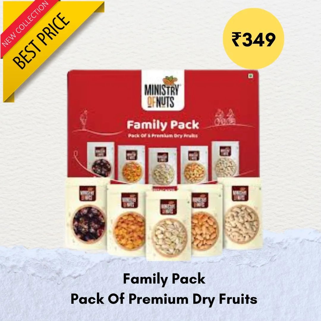Ministery of Nuts Family Pack of 5 Premium Dry Fruits : Combo of 5
