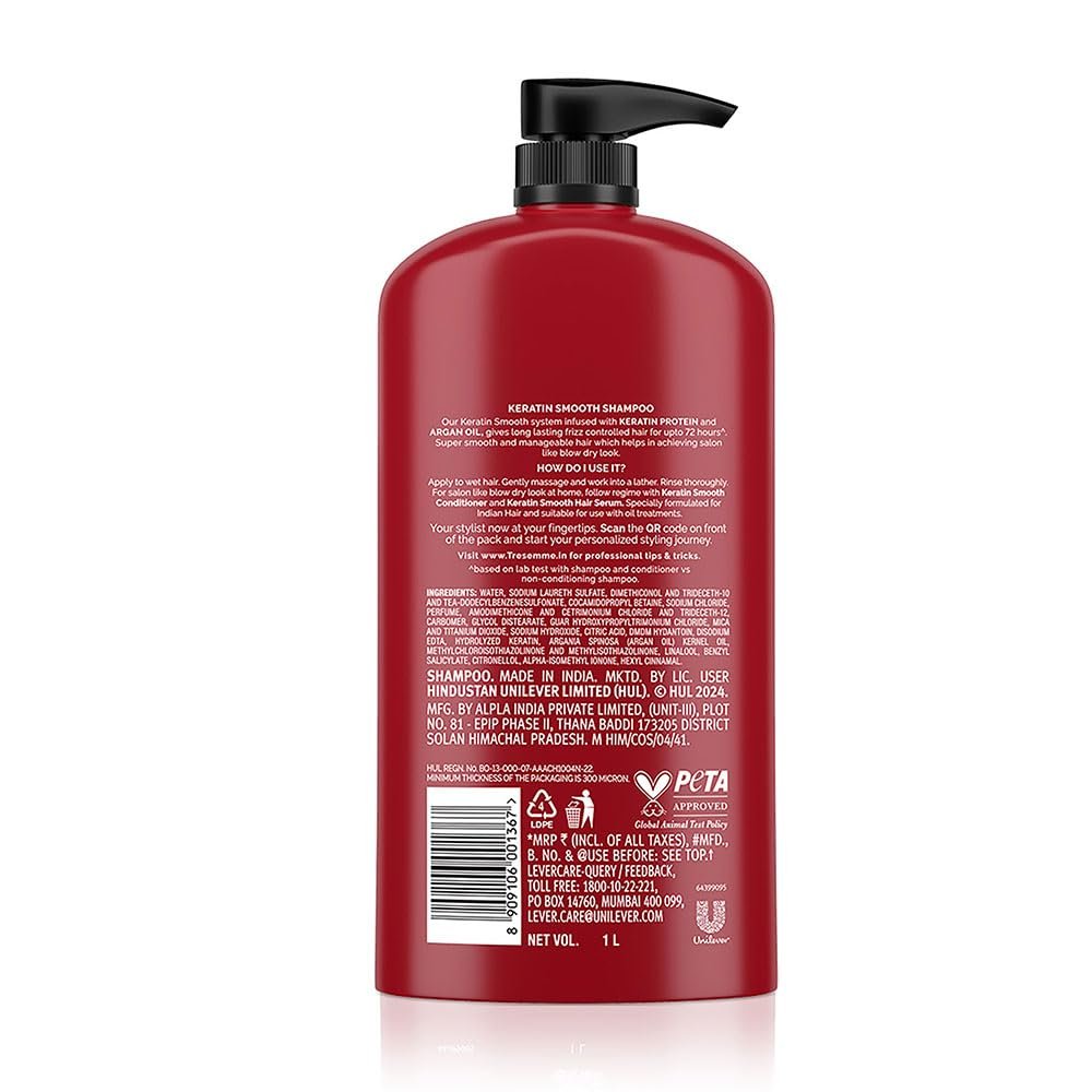 1000 ML TRESemme Keratin Smooth Shampoo With Keratin Protein and Argan Oil | Salon-Like Smooth Hair | Up To 72H Frizz Control - View 2