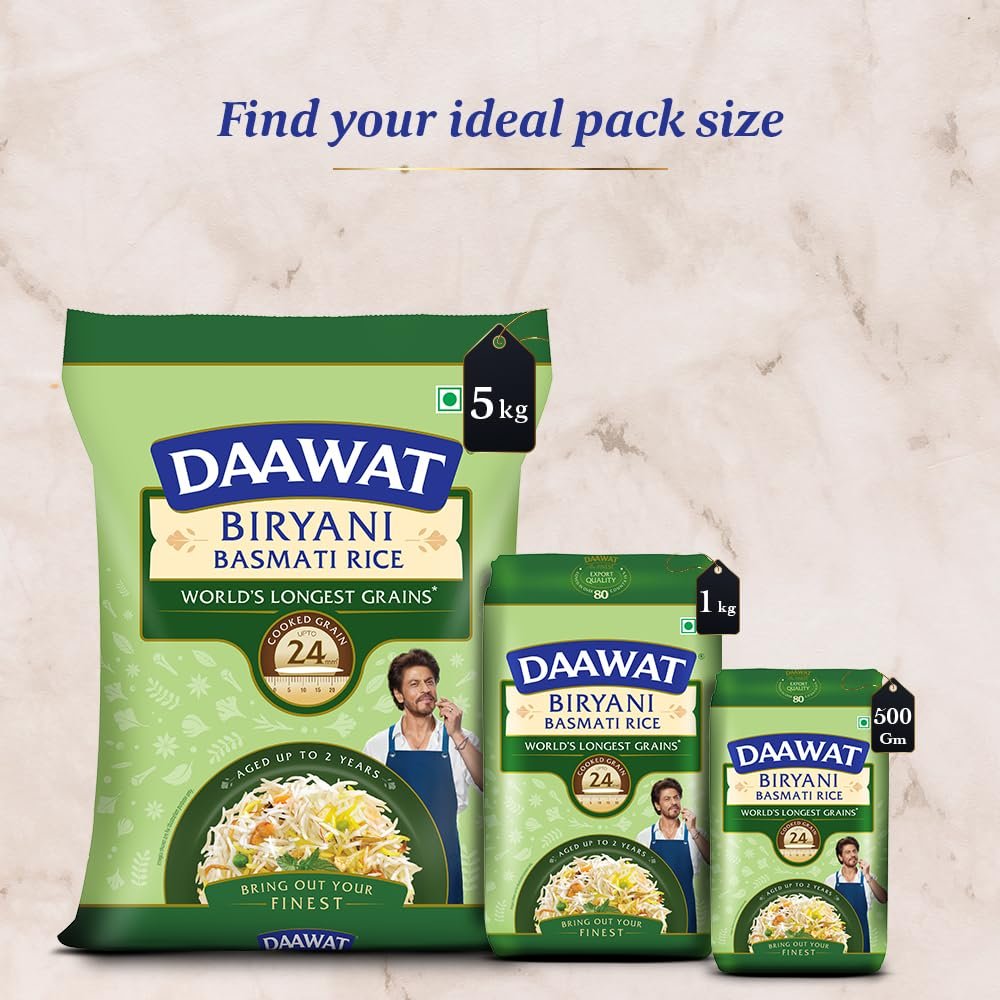 5 Kg Daawat Biryani Basmati Rice | World s Longest Rice Grain expands 24mm* | Tasty, Non-sticky &amp; Rich Aroma |Naturally Aged - View 4