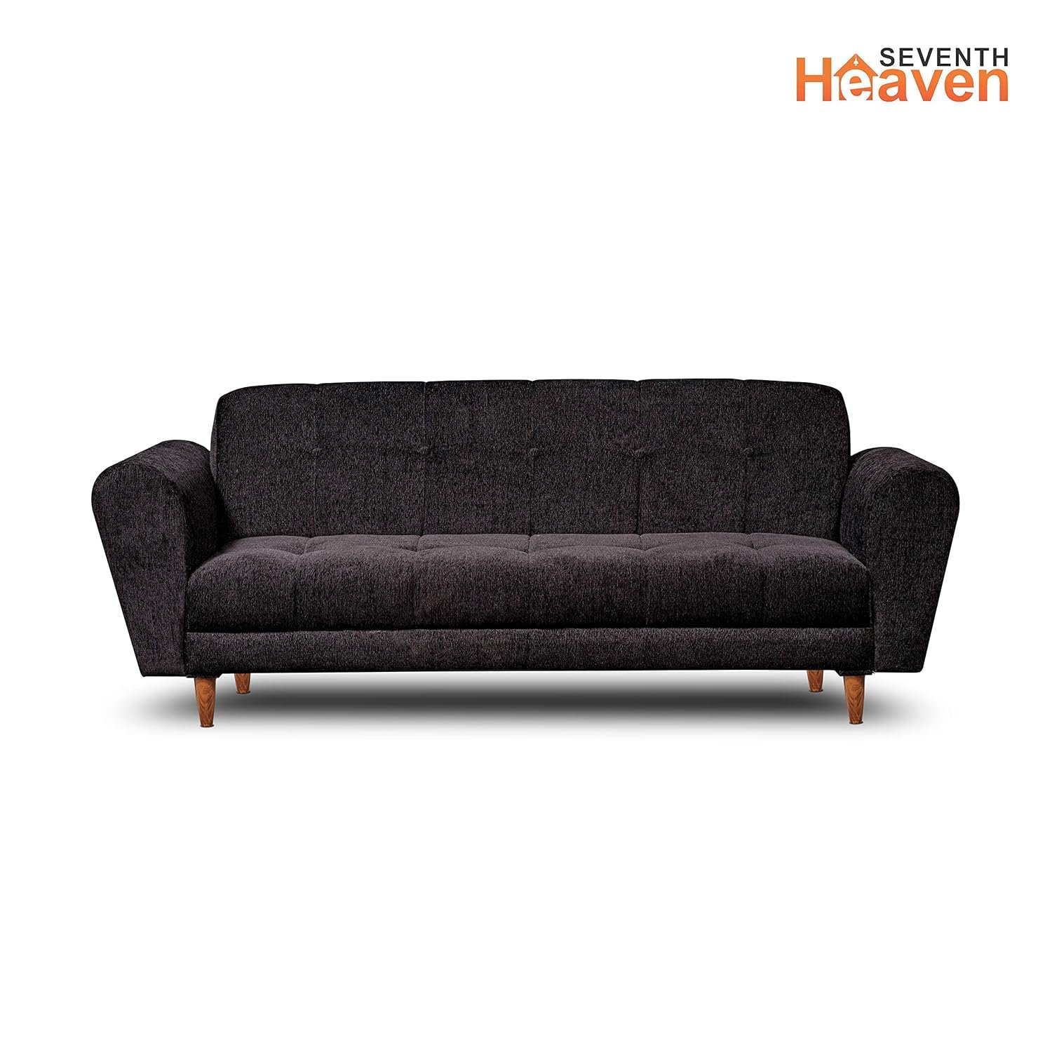 Seventh Heaven Milan 3 Seater Sofa | Luxury Comfort & Extra Spacious | Sofa | Sofa Set | Wooden Sofa Set for Living Room | Sofa for Living Room & Office (Chenille Molfino - Black) - View 3