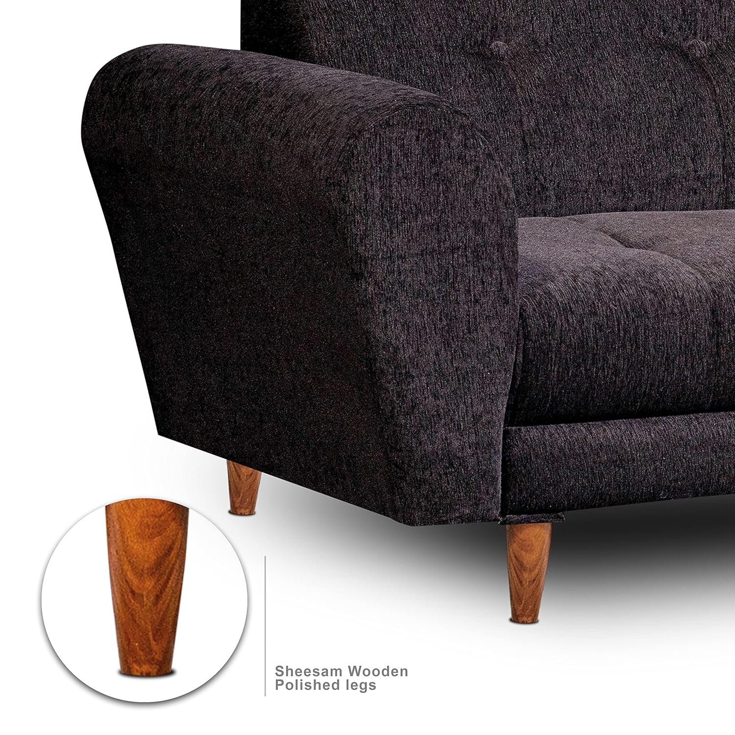 Seventh Heaven Milan 3 Seater Sofa | Luxury Comfort & Extra Spacious | Sofa | Sofa Set | Wooden Sofa Set for Living Room | Sofa for Living Room & Office (Chenille Molfino - Black) - View 4