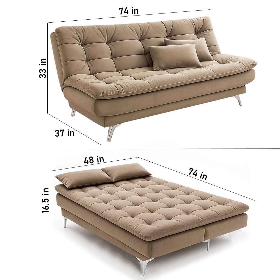 FURNY Eagel 3 Seater Fabric Sofa Cum Bed Set with 2 Cushions, Best Fit for Indian Homes, Living Rooms, Offices with 3 Year Warranty (Beige Color) - View 3