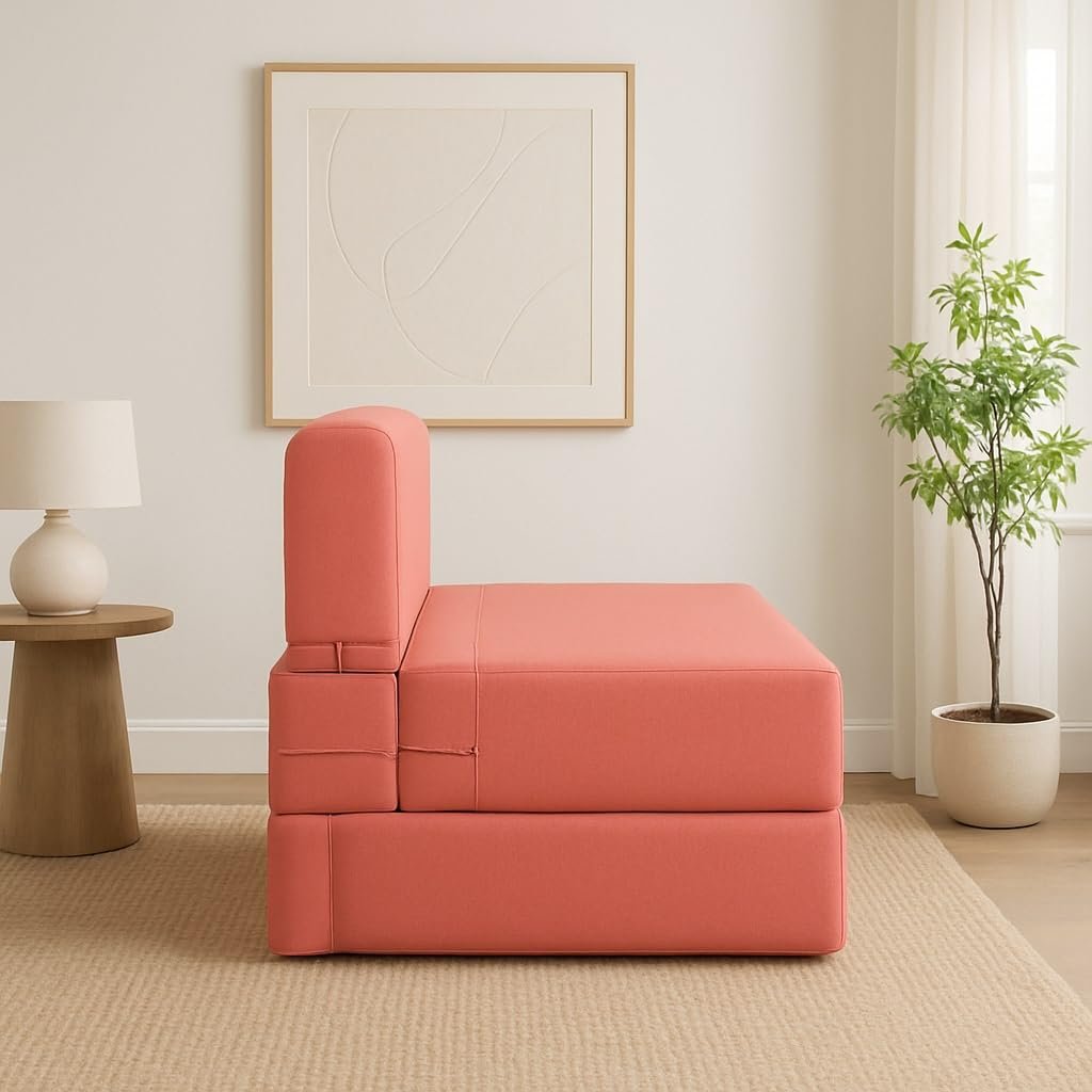 PumPum EPE Foam 2-Seater Sofa Cum Bed – 36 Inch Width, Convertible Design, Lightweight &amp; Foldable (Peach) - View 3