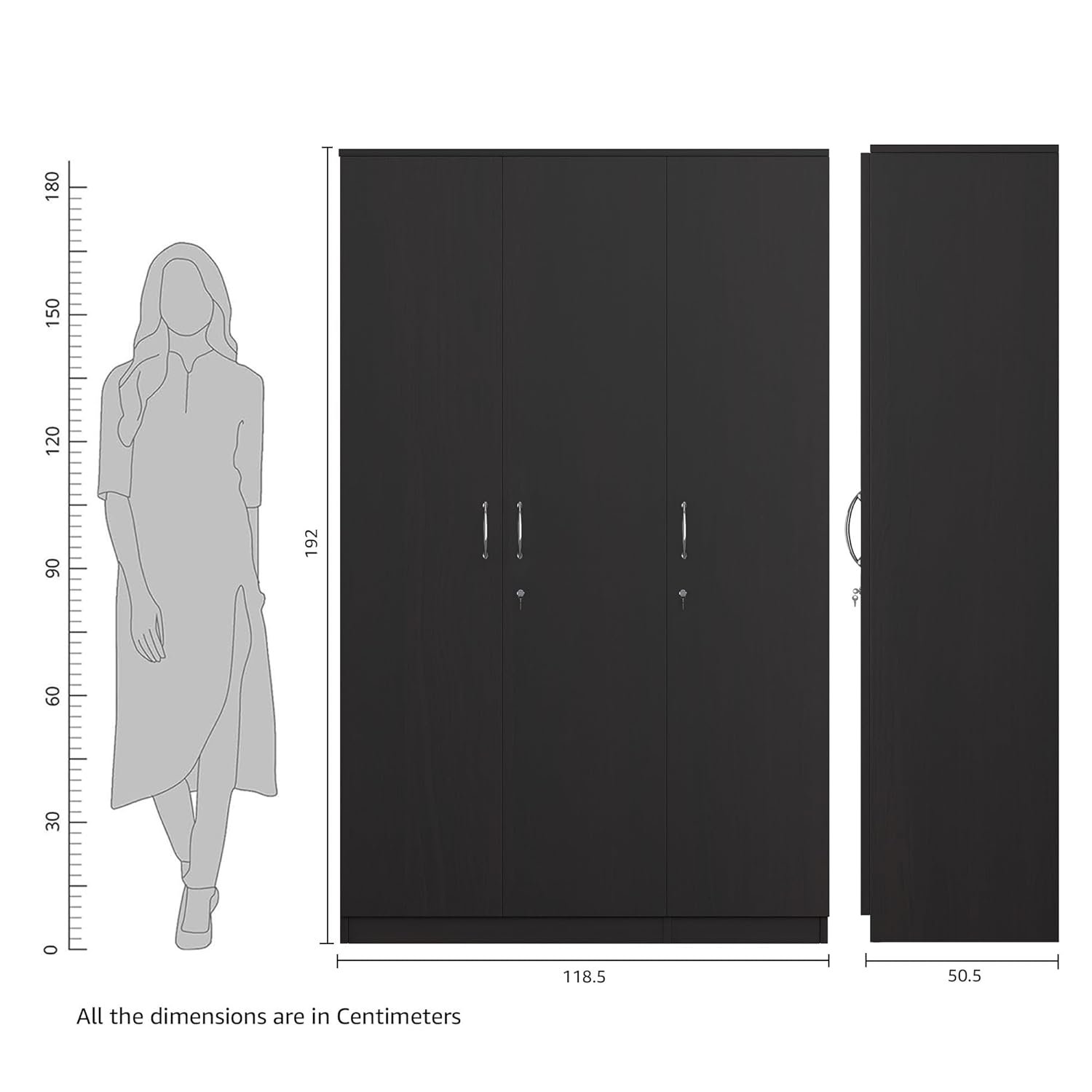 Amazon Brand - Solimo Alpha 3 Door Engineered Wood Wardrobe Drawer (Wenge Finish) - View 2