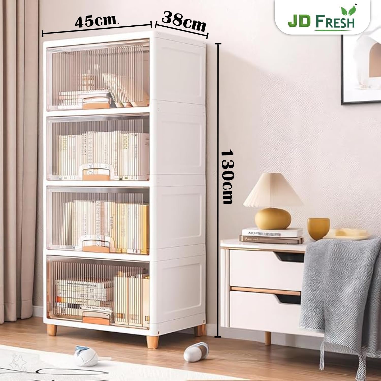 JD FRESH 4 Tier Foldable Plastic Rack for Storage/Kitchen Cupboard/Versatile and Sturdy Wardrobe for Clothes/Multipurpose Storage Organizer/Closet for Bedroom/Living Room/Laundry Room (Transparent) - View 2
