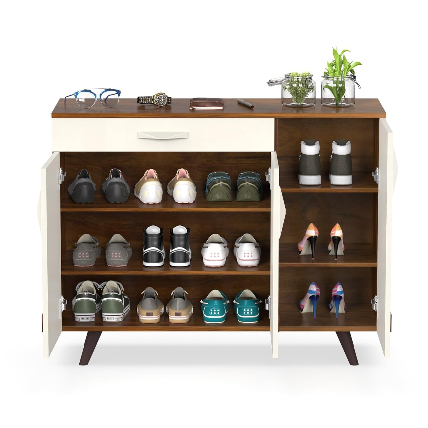 BLUEWUD Kaspen Engineered Wood Wood Dual Tone 3 Doors Shoe Rack Cabinet Slipper Footwear Stand Organizer with Drawer can Store Up to 16 Pairs for Home (Brown Maple &amp; White) - View 5