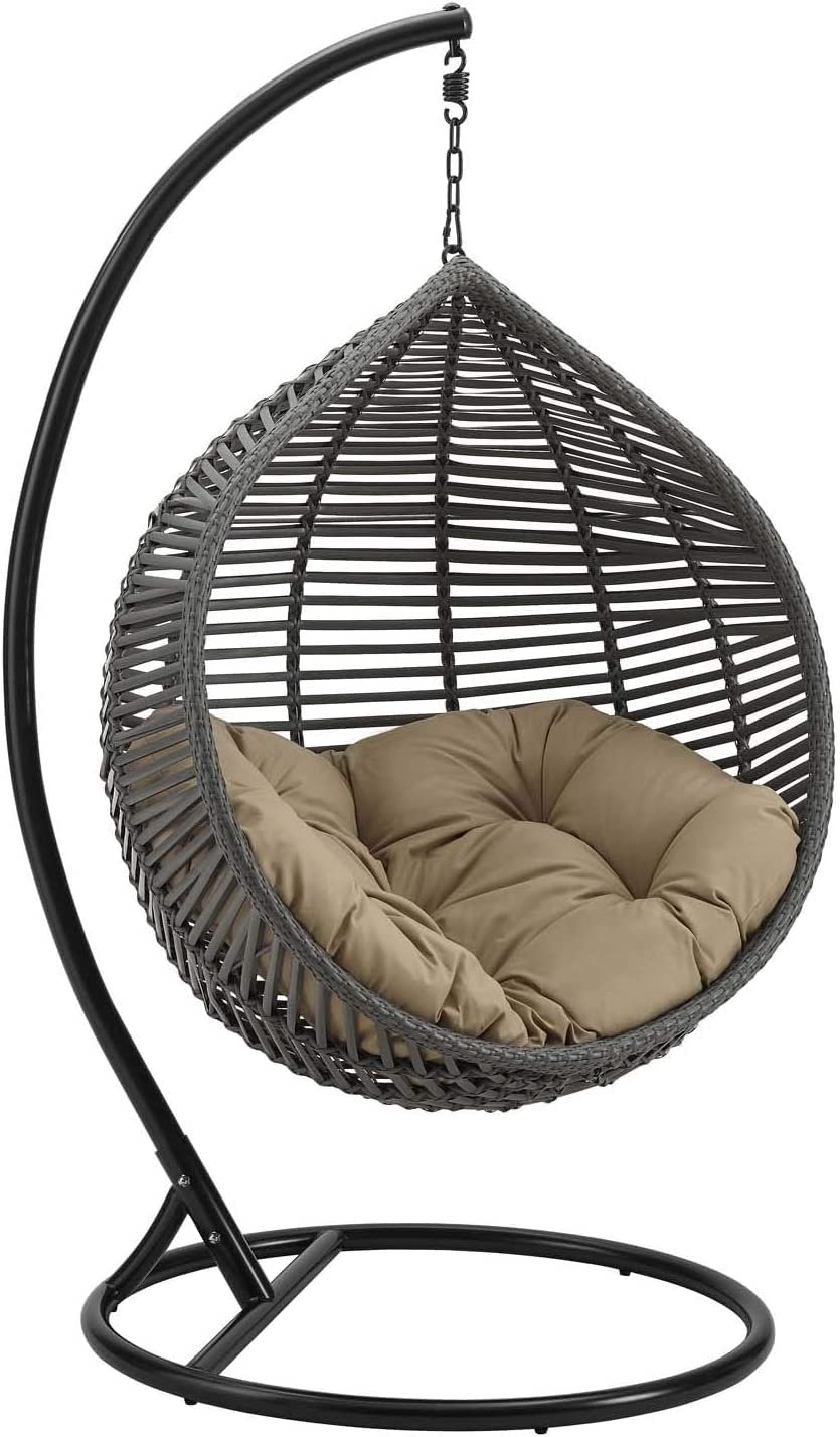 Wicker Rattan Wrought Iron Single Seater Swing Chair Stand For Adults|Garden &amp; Outdoor Hammock Swing Cushions For Kids|Teardrop Swing Hanging Chair W/ Curve Stand|Jhula-114.3 Cm,25.5 Cm,50&quot; - View 2