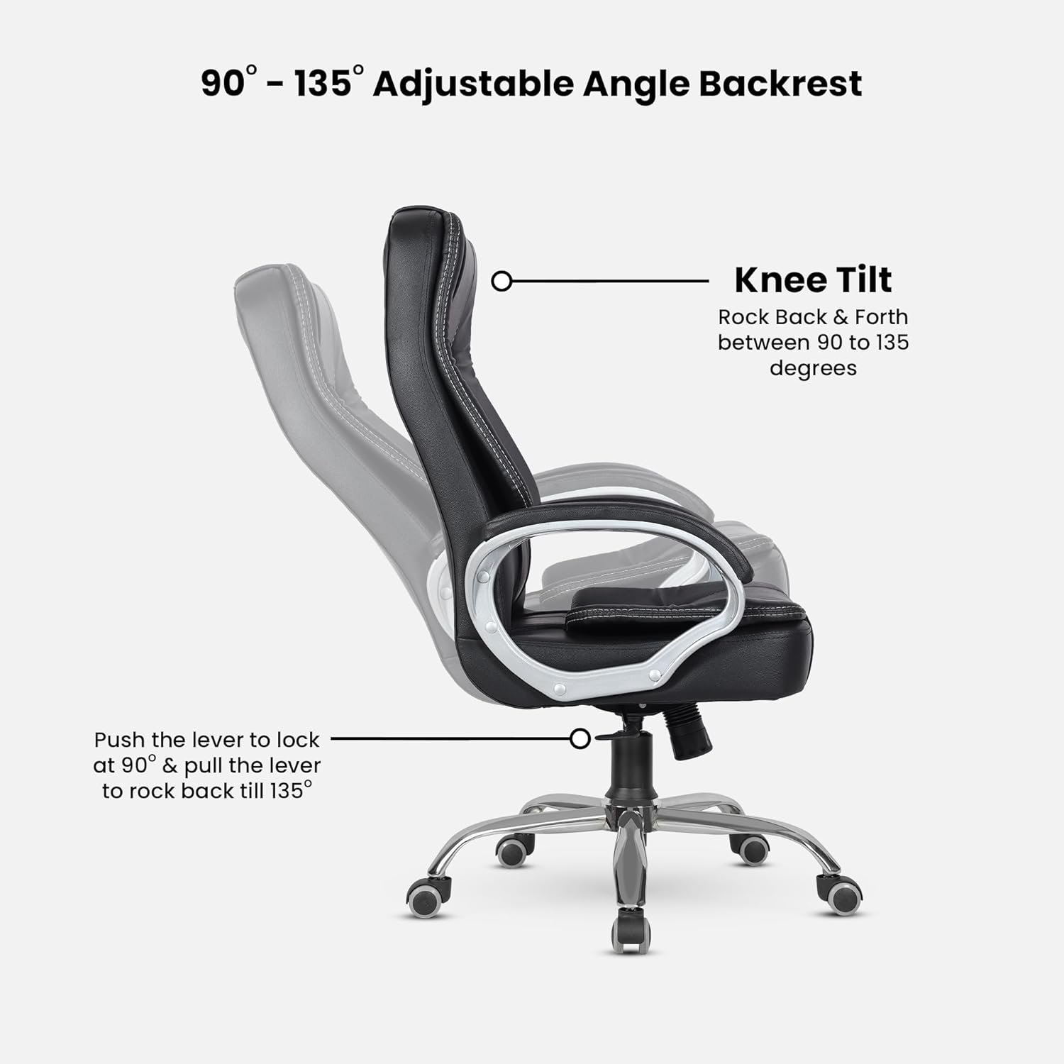 Executive Boss Chair with Spacious Cushioned Seat | Heavy Duty Metal Base | High Back | 3 Years Warranty (Black) - View 4