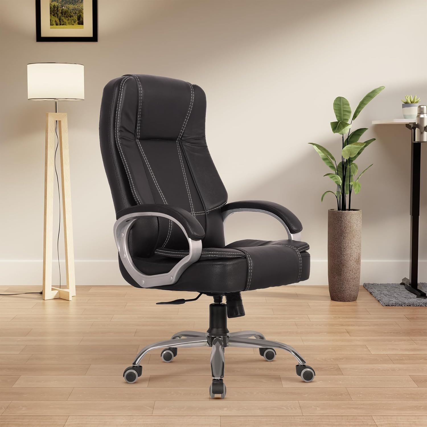 Executive Boss Chair with Spacious Cushioned Seat | Heavy Duty Metal Base | High Back | 3 Years Warranty (Black)