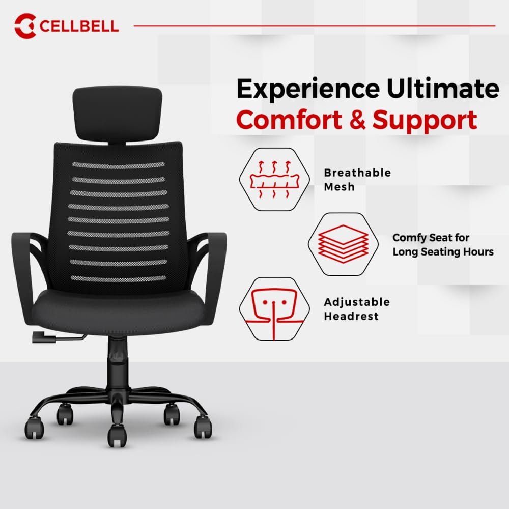 Office Chair - Adjustable Seat Height, Sturdy Metal Base, Revolving Study & Computer Chair for Work from Home, Black - View 4