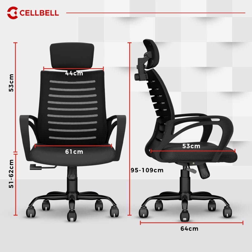 Office Chair - Adjustable Seat Height, Sturdy Metal Base, Revolving Study & Computer Chair for Work from Home, Black - View 2