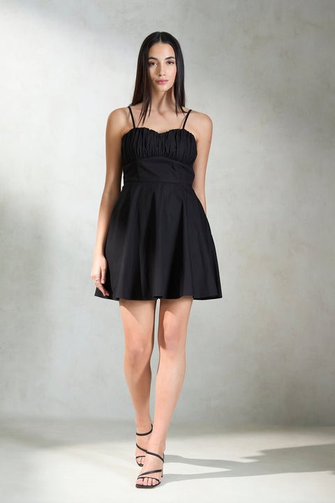 Starlet 100% Cotton Black RStarlet 100% Cotton Black Ruched Mini Dressched Mini Dress - View 2