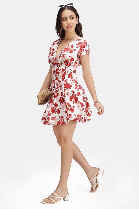 Noura 100% Cotton Pleated Bubble Hem Dress