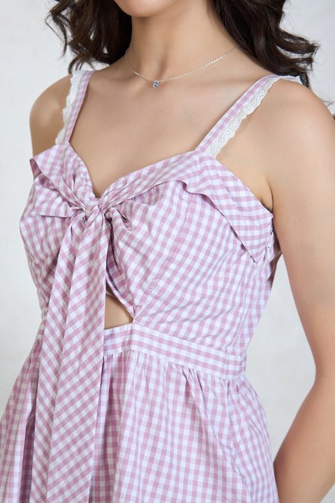 Eileen 100% Cotton Front Tie Lace Detail Dress - View 5