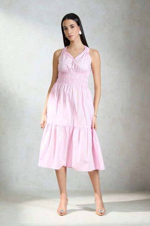 Evelina 100% Cotton Tiered Pink Dress - View 2