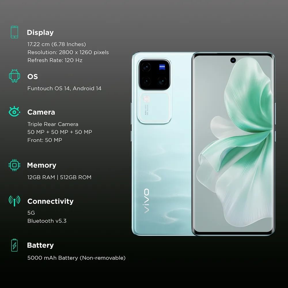 VIVO V30 Pro 5G Smartphone, 12GB RAM, 512GB Storage, Andaman Blue - View 5
