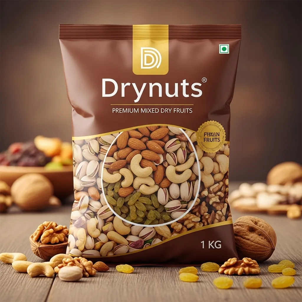 Premium "Drynuts" Brand Assorted Dry Fruits (1 KG) Presented in an Elegant Pouch